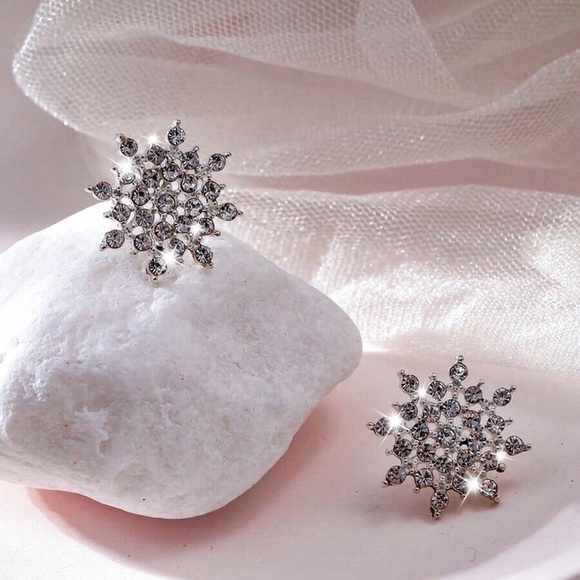 Any 2/$20! Silver Crystal Pave Snowflake Stud Earrings - Picture 4 of 9